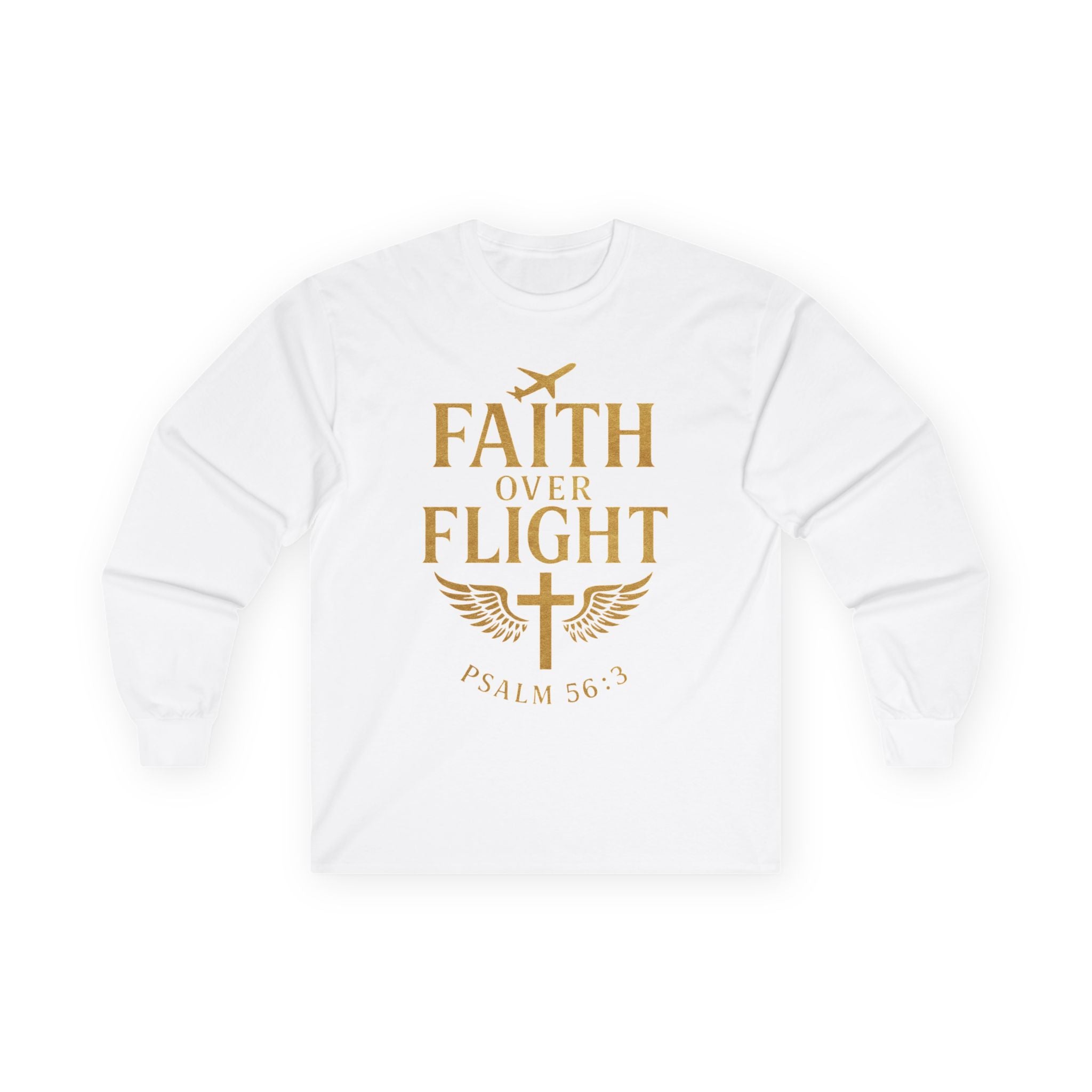 Long Sleeve Tee - Faith Over Flight Christian Message